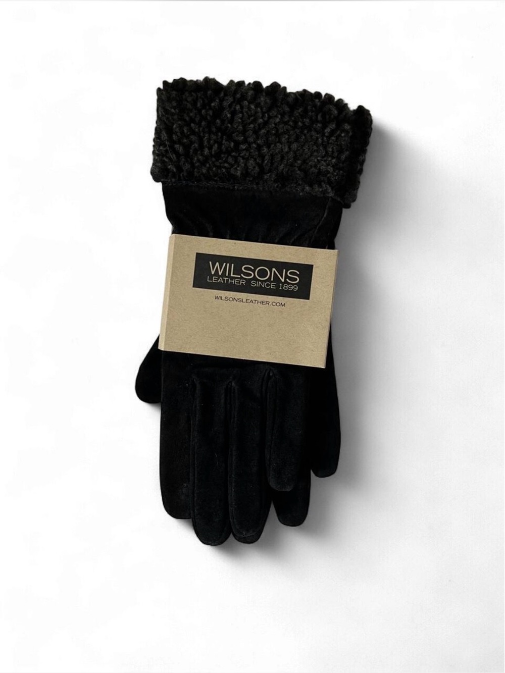 Wilsons Leather Women’s Black Suede Gloves with Shearling Cuff